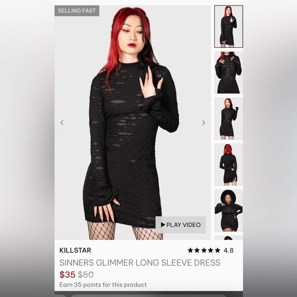 Killstar Sinners Glimmer Black Long Sleeve Dress
